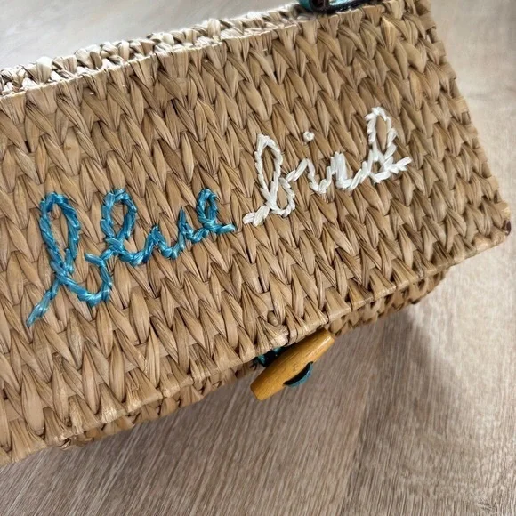 Kate Spade New York blue bird birdhouse maya wicker raffia handbag blue bird - Picture 3 of 11